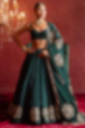 Green Organza Gota Patti Work Wedding Lehenga Set by Pomcha Jaipur at Pernia's Pop Up Shop