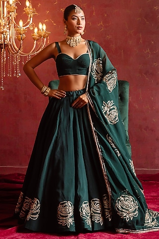 Green Organza Gota Patti Work Lehenga Set by Pomcha Jaipur