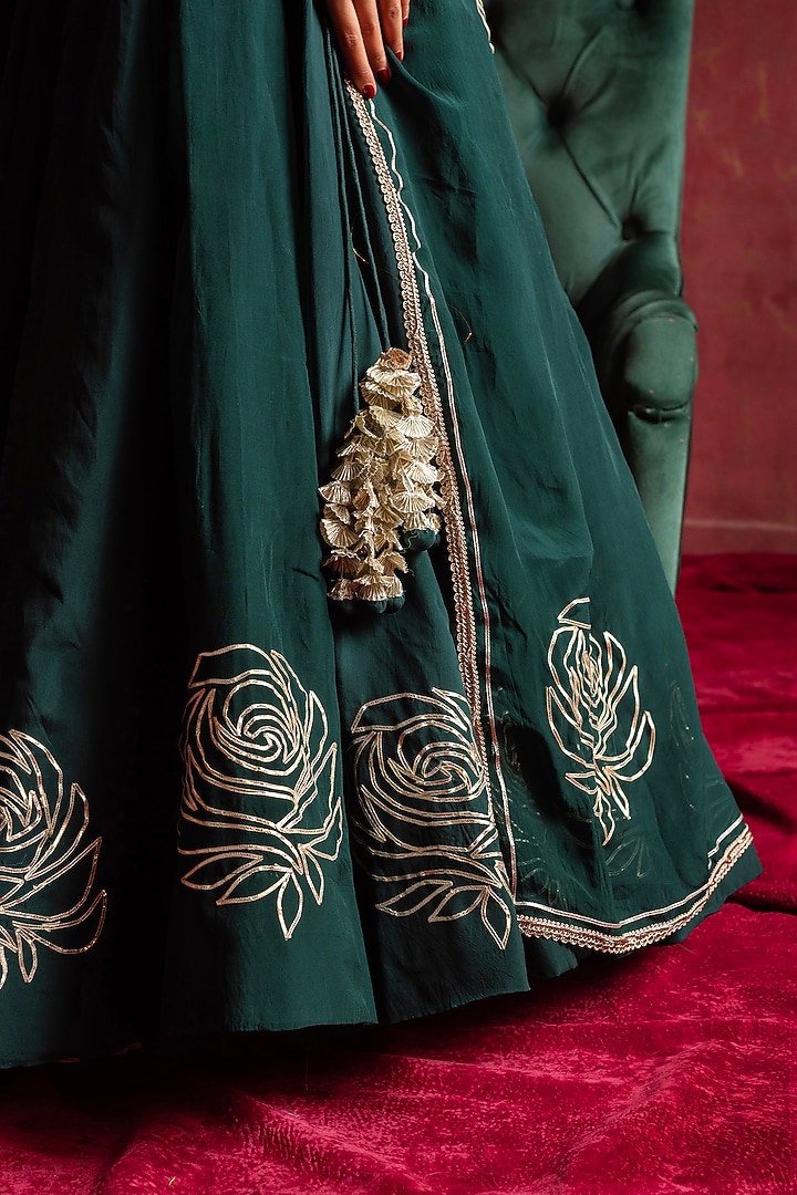 Green Organza Gota Patti Work Wedding Lehenga Set by Pomcha Jaipur at Pernia's Pop Up Shop