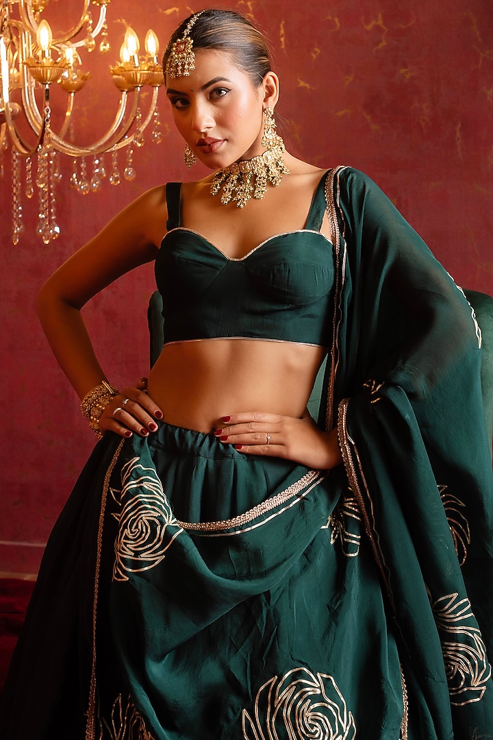 Green Organza Gota Patti Work Wedding Lehenga Set by Pomcha Jaipur at Pernia's Pop Up Shop