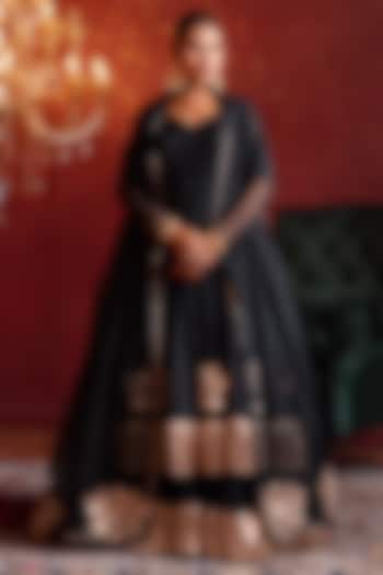 Black Organza Gota Patti Hand Work Kalidar Wedding Anarkali Set by Pomcha Jaipur at Pernia's Pop Up Shop