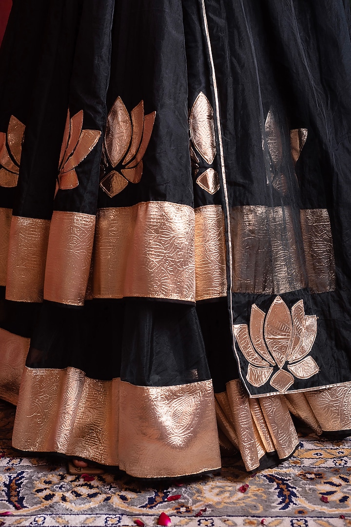 Black Organza Gota Patti Hand Work Kalidar Wedding Anarkali Set by Pomcha Jaipur at Pernia's Pop Up Shop