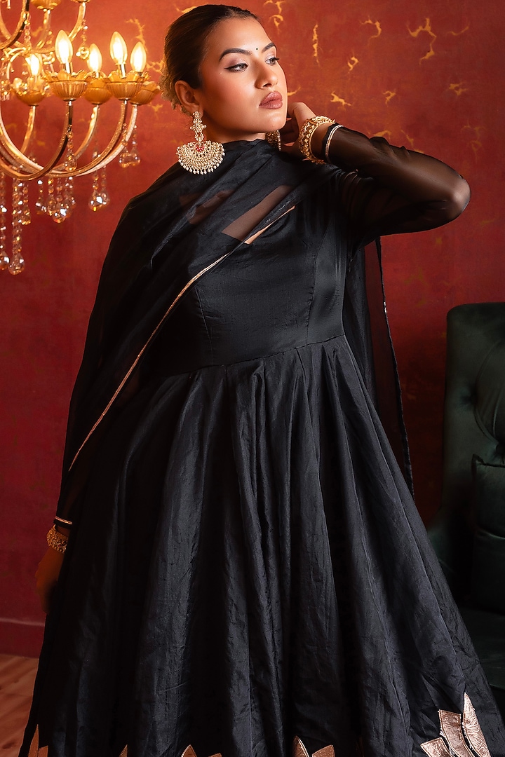 Black Organza Gota Patti Hand Work Kalidar Wedding Anarkali Set by Pomcha Jaipur at Pernia's Pop Up Shop