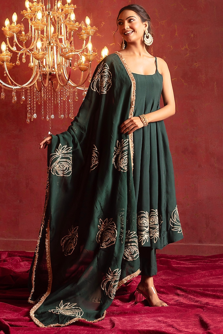Green Organza Gota Patti Work Party Wear Anarkali Set by Pomcha Jaipur at Pernia's Pop Up Shop