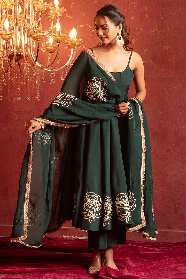 Green Organza Gota Patti Work Party Wear Anarkali Set by Pomcha Jaipur at Pernia's Pop Up Shop