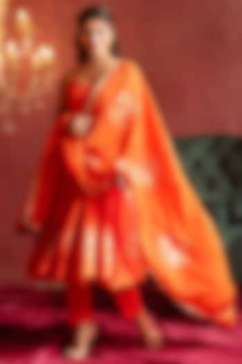 Orange Organza Gota Patti Work Party Wear Anarkali Set by Pomcha Jaipur at Pernia's Pop Up Shop