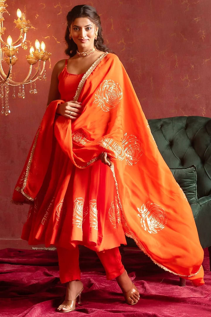 Orange Organza Gota Patti Work Party Wear Anarkali Set by Pomcha Jaipur at Pernia's Pop Up Shop