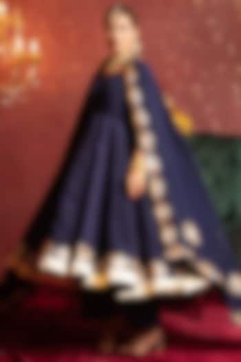 Royal Blue Organza Gota Patti Work Party Wear Anarkali Set by Pomcha Jaipur at Pernia's Pop Up Shop