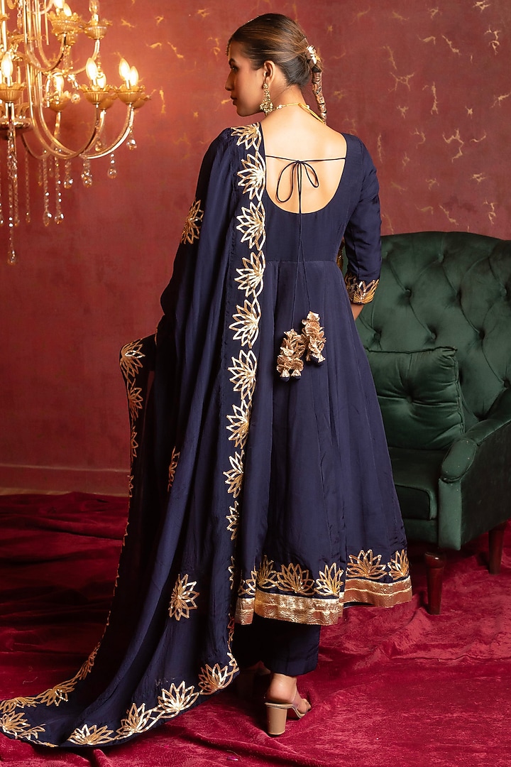 Royal Blue Organza Gota Patti Work Party Wear Anarkali Set by Pomcha Jaipur at Pernia's Pop Up Shop