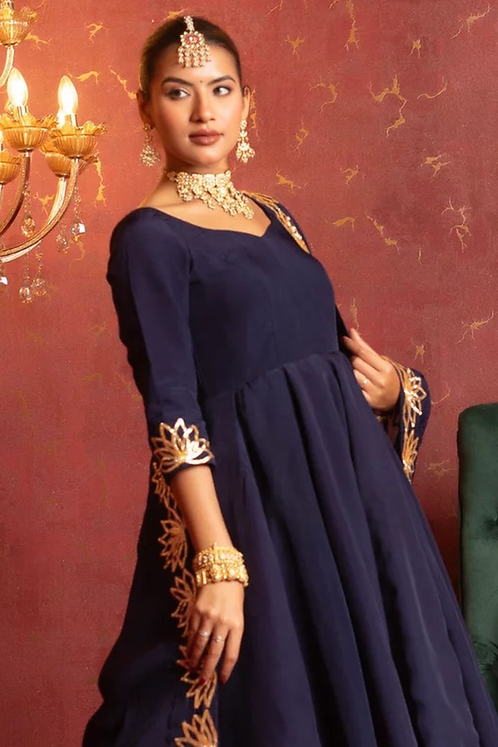 Royal Blue Organza Gota Patti Work Party Wear Anarkali Set by Pomcha Jaipur at Pernia's Pop Up Shop