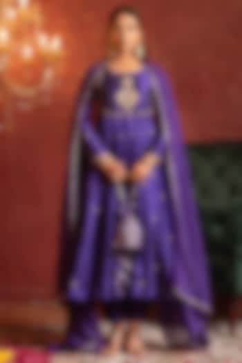 Purple Taffeta Zardosi & Dabka Work Party Wear Anarkali Set by Pomcha Jaipur at Pernia's Pop Up Shop