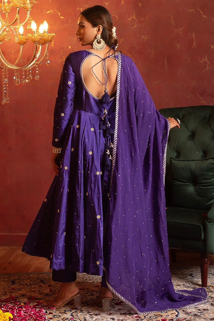 Purple Taffeta Zardosi & Dabka Work Party Wear Anarkali Set by Pomcha Jaipur at Pernia's Pop Up Shop
