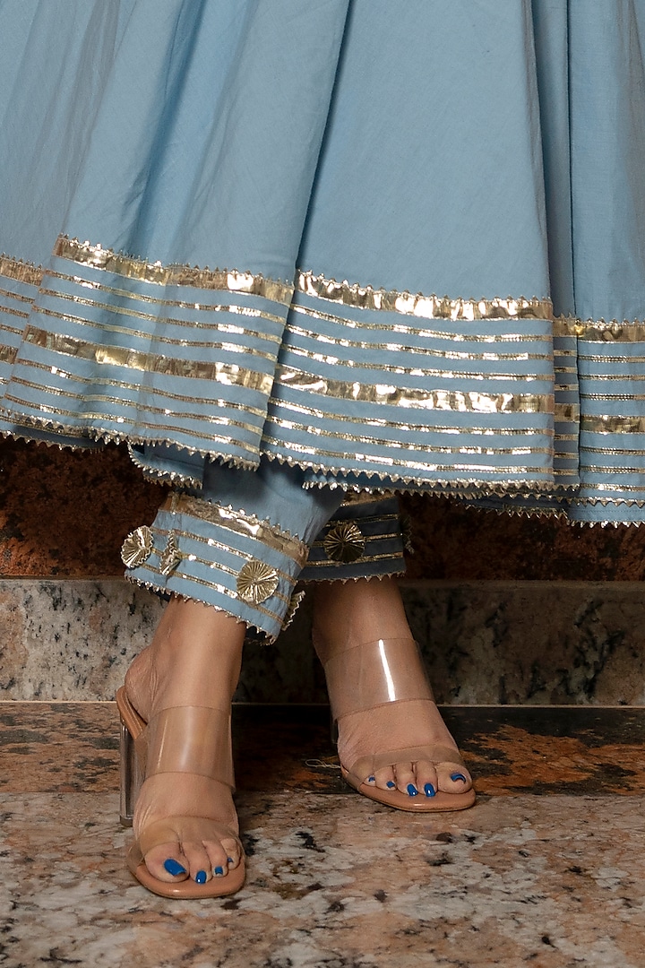 Powder Blue Embroidered Party Wear Anarkali Set by Pomcha Jaipur at Pernia's Pop Up Shop