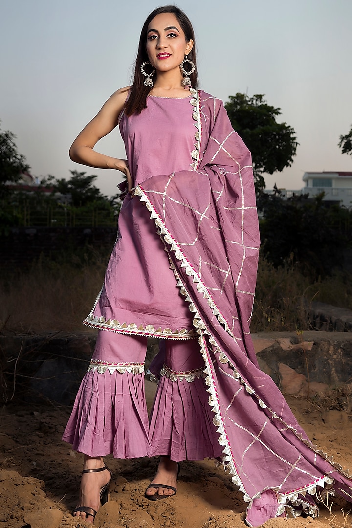 Purple Cotton Sharara Set by Pomcha Jaipur