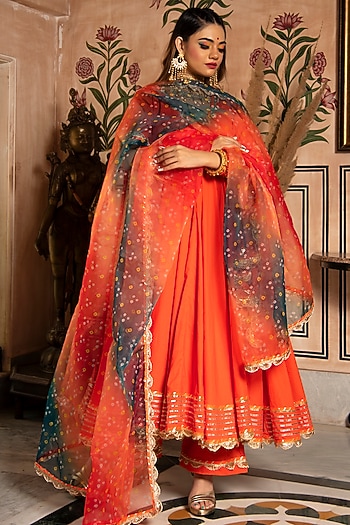 Orange Cotton Anarkali Set by Pomcha Jaipur at Pernia's Pop Up Shop