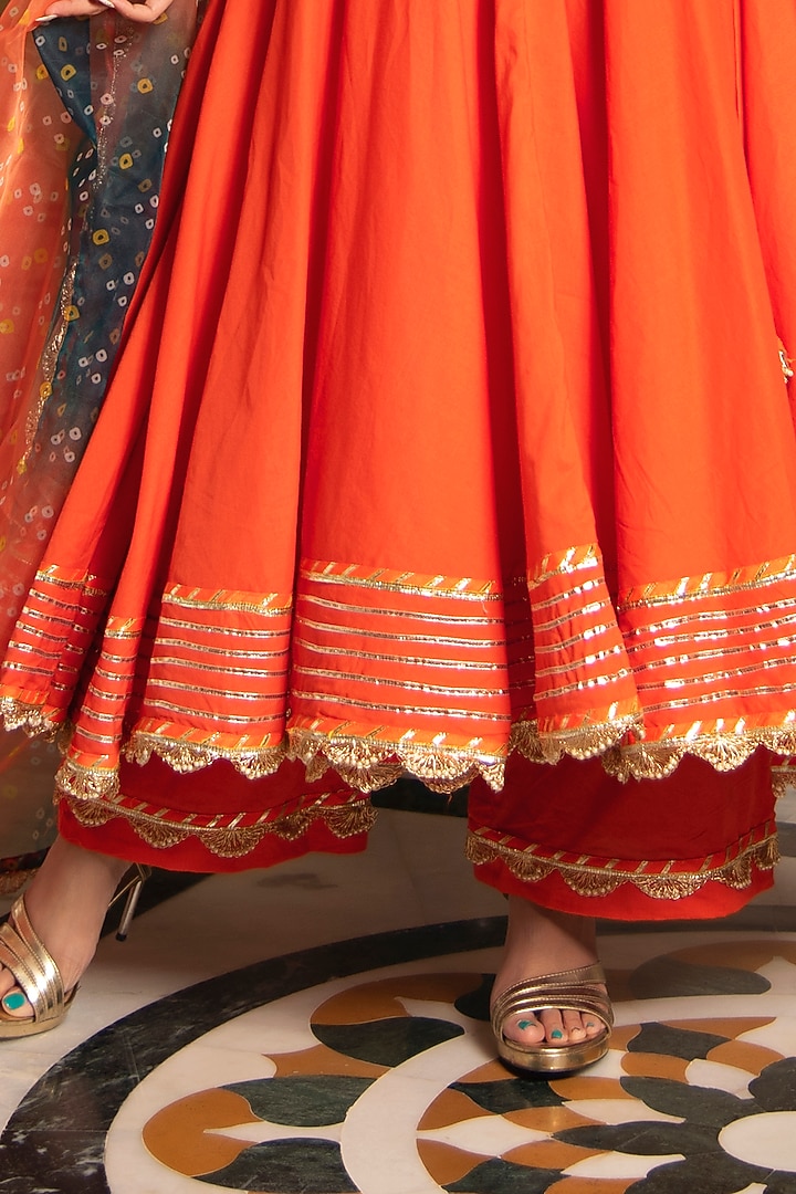 Orange Cotton Anarkali Set by Pomcha Jaipur at Pernia's Pop Up Shop