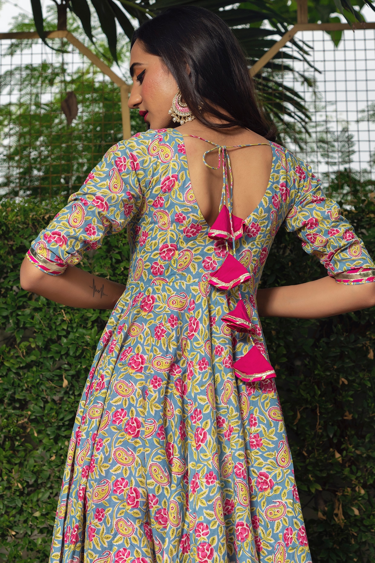 Jaipur Kurti Pink Printed Anarkali Kurta & Palazzo Set