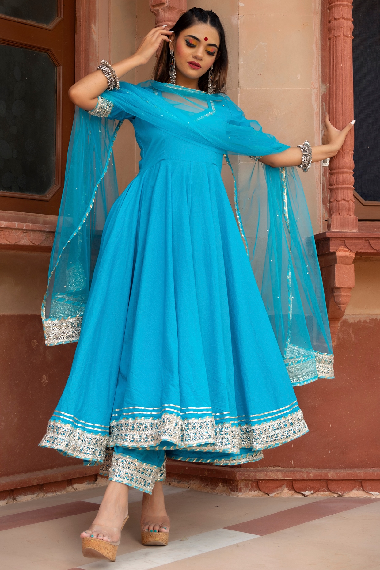 Embroidered Sky Blue Anarkali Dresses Online | Bagtesh Fashion