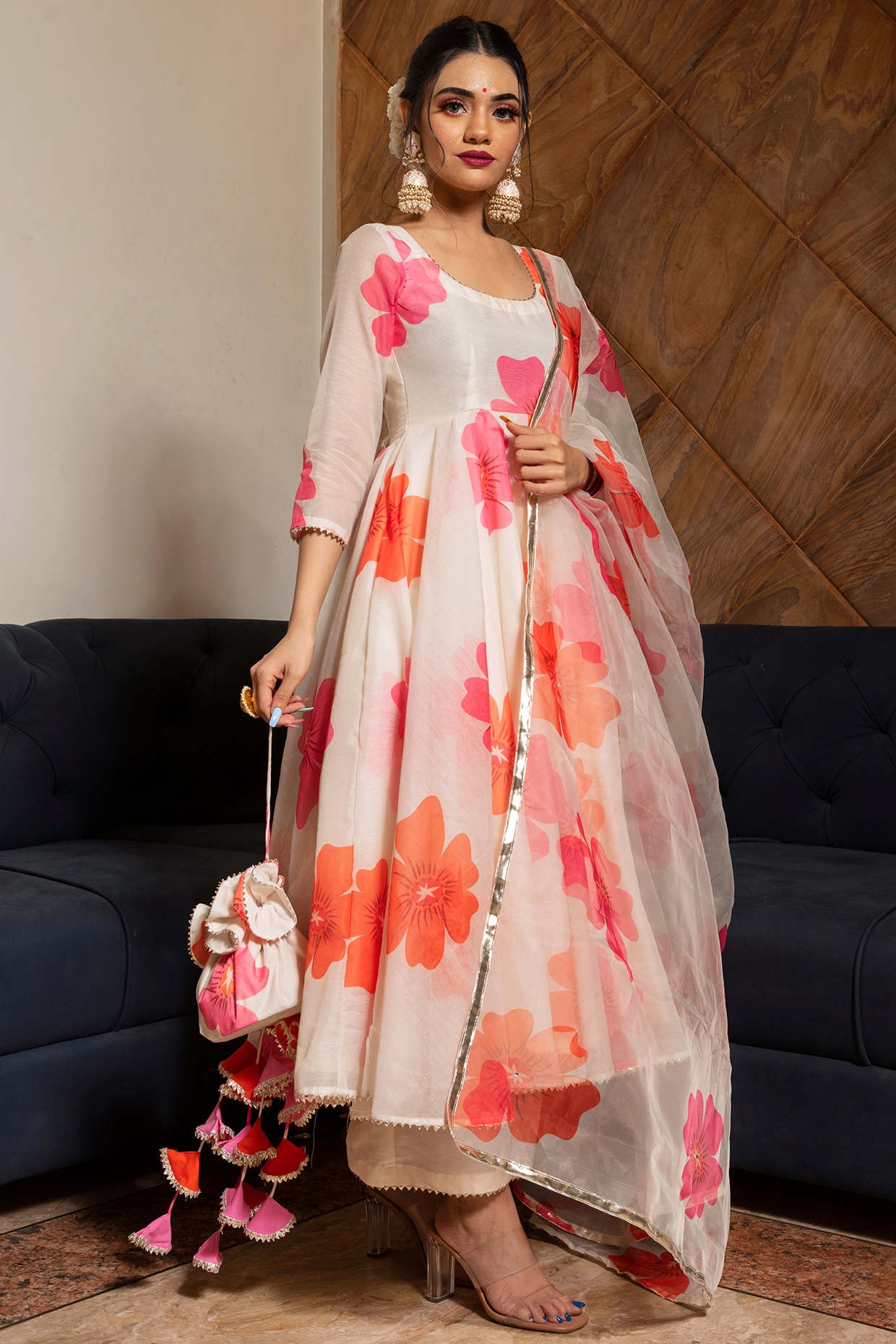 Ready to Wear Muslin Silk Anarkali with Discharge Print