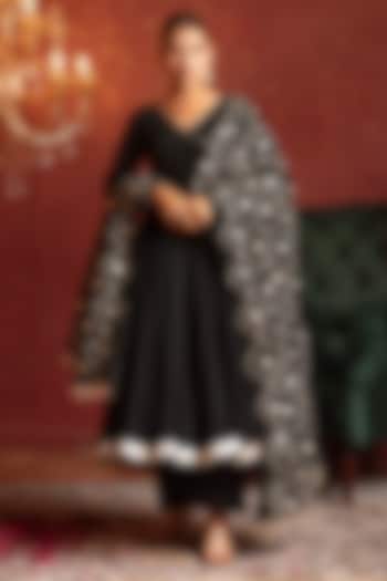 Black Organza Gota Patti Work Angrakha Set by Pomcha Jaipur at Pernia's Pop Up Shop