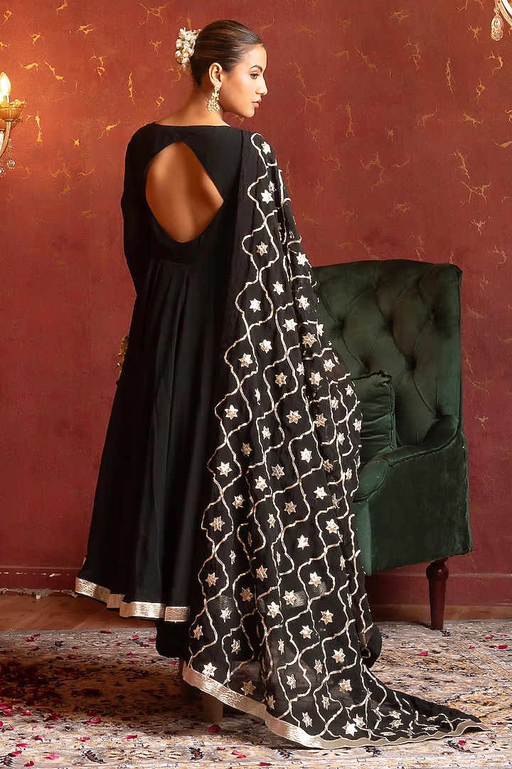 Black Organza Gota Patti Work Angrakha Set by Pomcha Jaipur at Pernia's Pop Up Shop