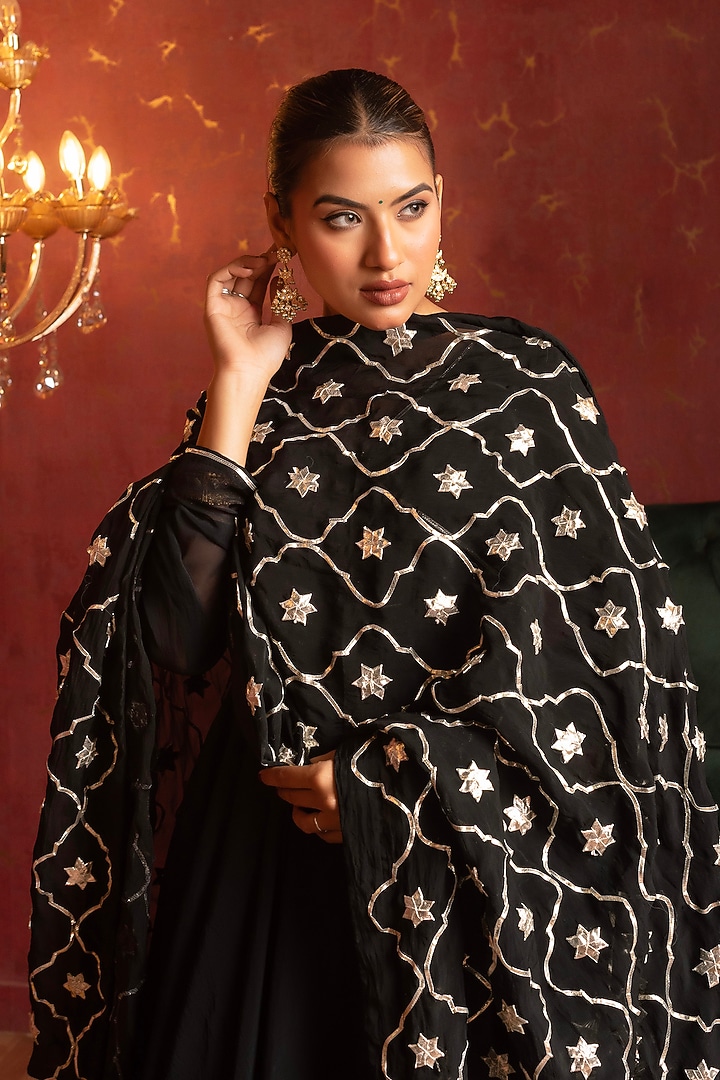 Black Organza Gota Patti Work Angrakha Set by Pomcha Jaipur at Pernia's Pop Up Shop