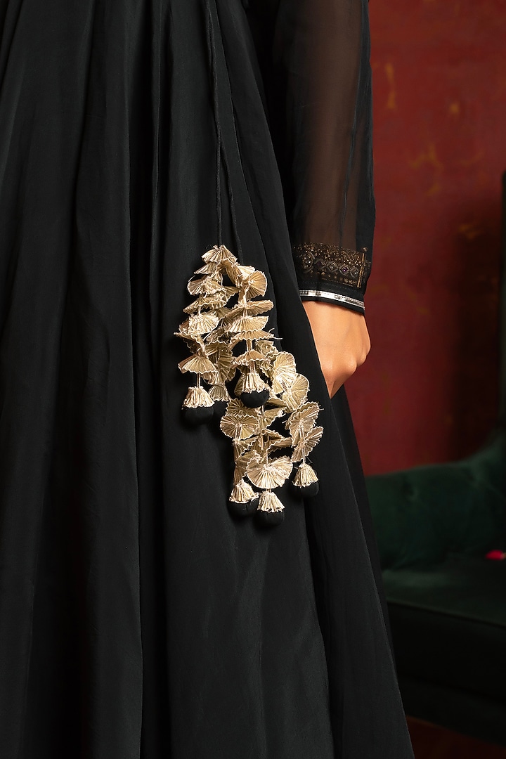 Black Organza Gota Patti Work Angrakha Set by Pomcha Jaipur at Pernia's Pop Up Shop