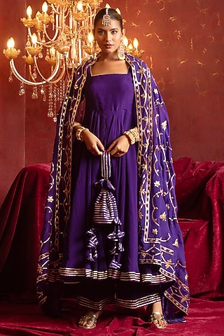 Purple Organza Gota Work Angrakha Set by Pomcha Jaipur