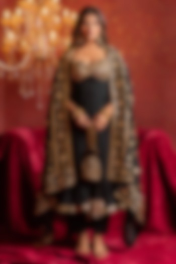 Black Organza Gota Patti Work Angrakha Set by Pomcha Jaipur at Pernia's Pop Up Shop