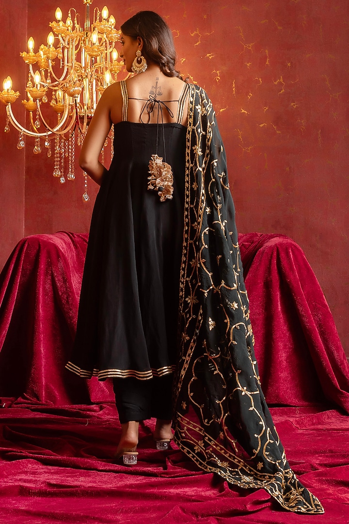 Black Organza Gota Patti Work Angrakha Set by Pomcha Jaipur at Pernia's Pop Up Shop