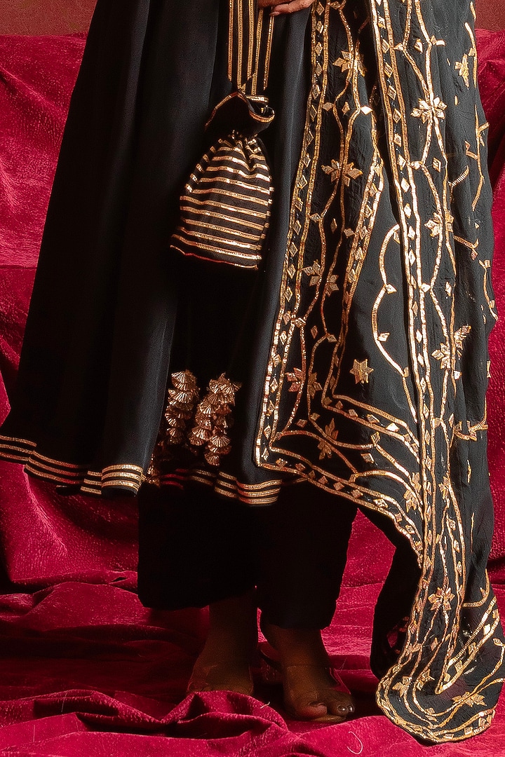 Black Organza Gota Patti Work Angrakha Set by Pomcha Jaipur at Pernia's Pop Up Shop