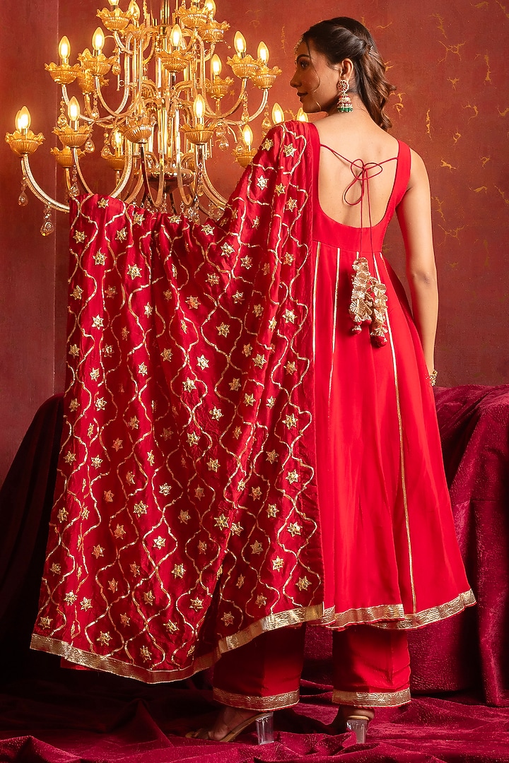 Red Organza Gota Patti Work Party Wear Anarkali Set by Pomcha Jaipur at Pernia's Pop Up Shop