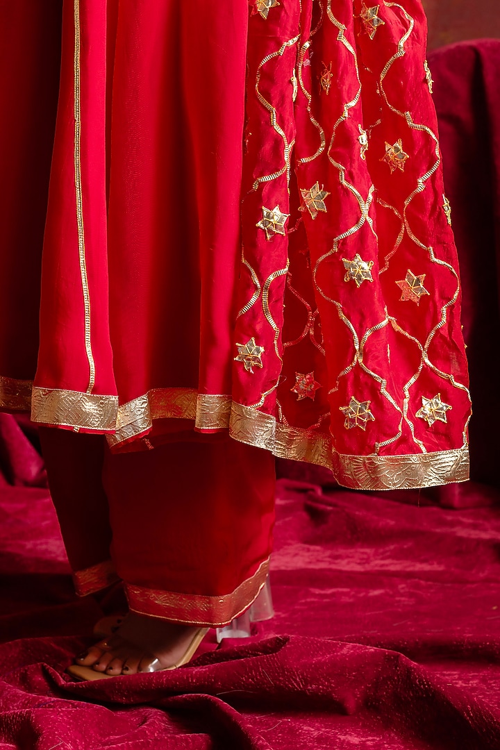 Red Organza Gota Patti Work Party Wear Anarkali Set by Pomcha Jaipur at Pernia's Pop Up Shop