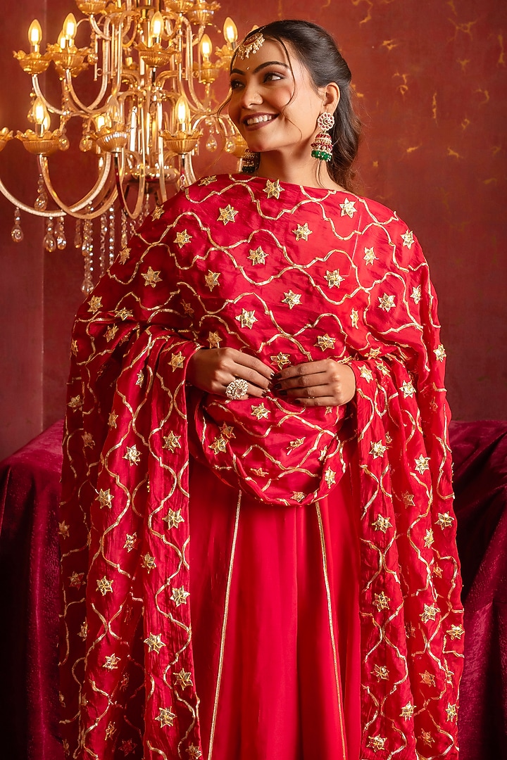 Red Organza Gota Patti Work Party Wear Anarkali Set by Pomcha Jaipur at Pernia's Pop Up Shop