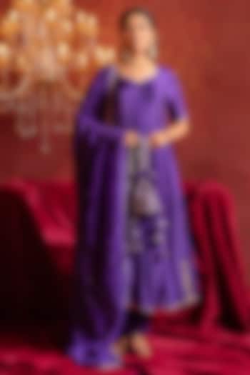 Jamuni Purple Silk Gota Patti Work Wedding Anarkali Set by Pomcha Jaipur at Pernia's Pop Up Shop