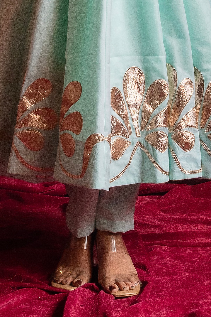 Aqua Blue Organza Gota Patti Handwork Wedding Anarkali Set by Pomcha Jaipur at Pernia's Pop Up Shop