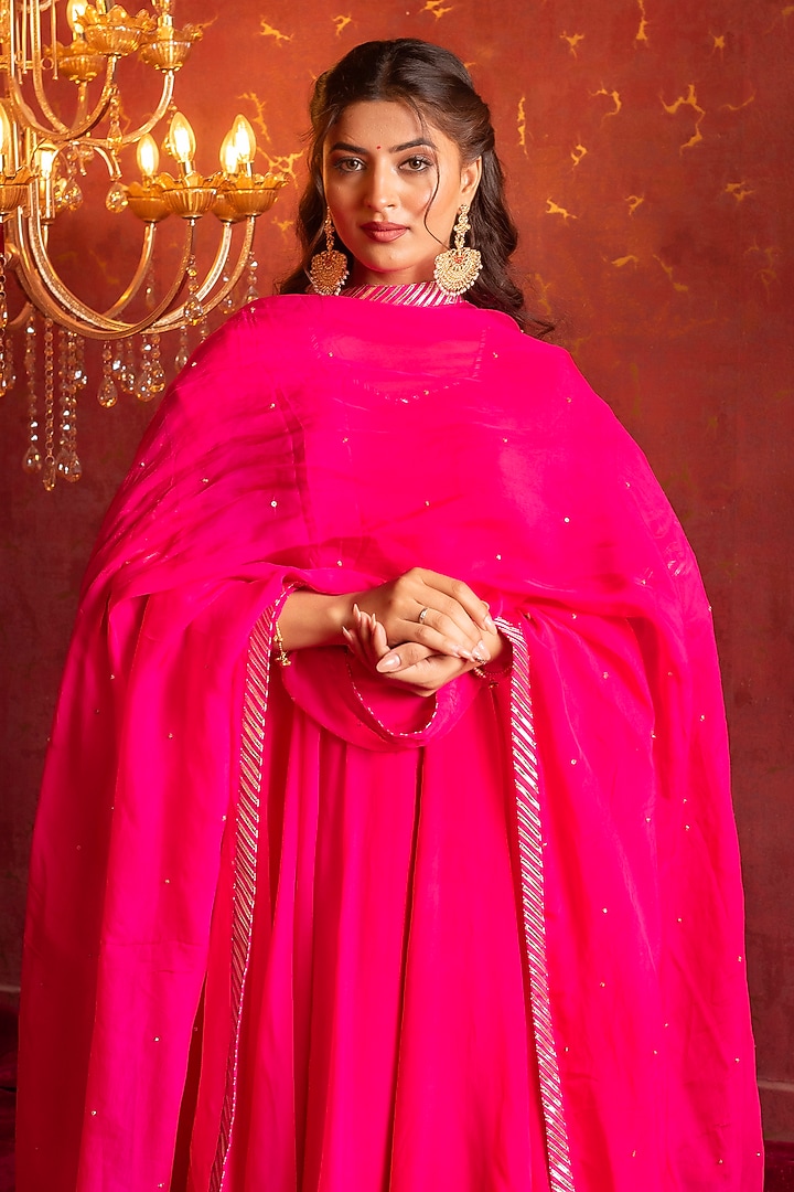 Pink Organza Zari Handwork Wedding Anarkali Set by Pomcha Jaipur at Pernia's Pop Up Shop