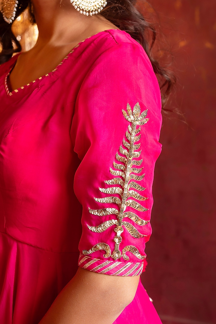 Pink Organza Zari Handwork Wedding Anarkali Set by Pomcha Jaipur at Pernia's Pop Up Shop
