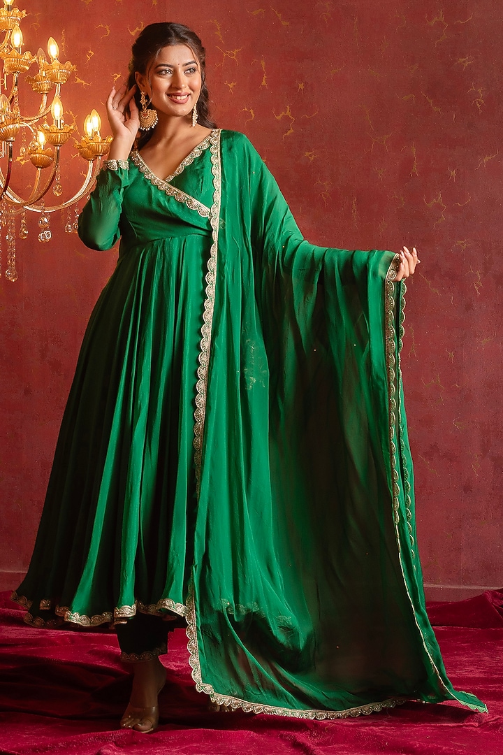 Green Organza Gota Patti Work Party Wear Anarkali Set by Pomcha Jaipur at Pernia's Pop Up Shop