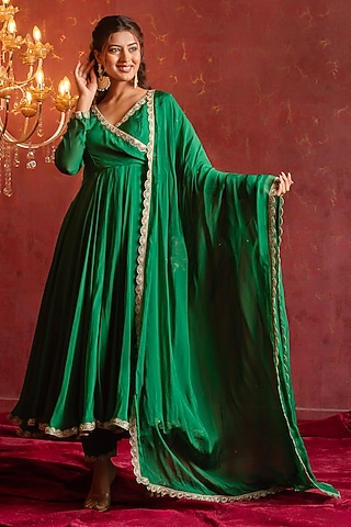 Green Organza Gota Patti Work Anarkali Set by Pomcha Jaipur