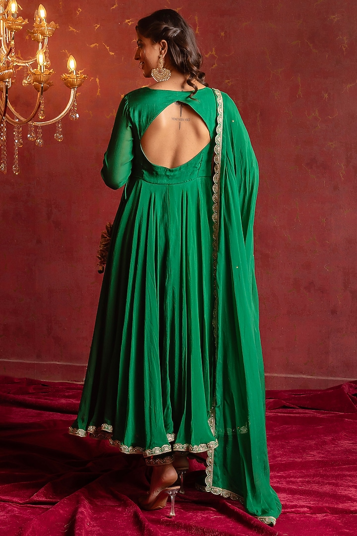 Green Organza Gota Patti Work Party Wear Anarkali Set by Pomcha Jaipur at Pernia's Pop Up Shop