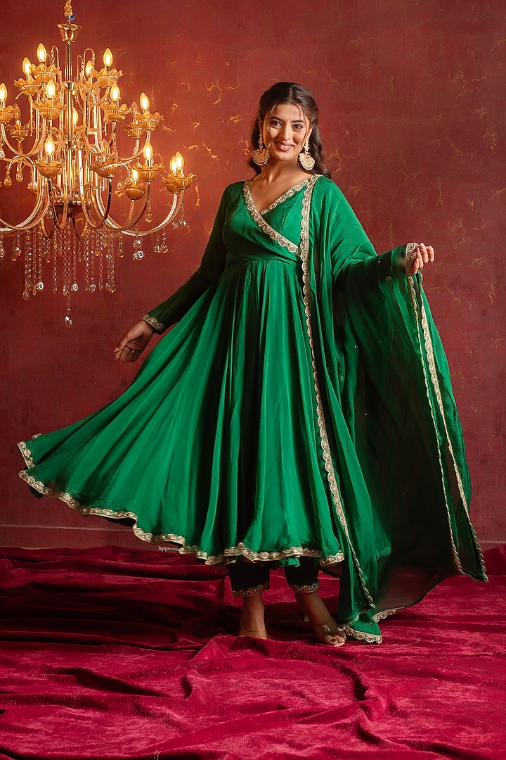 Green Organza Gota Patti Work Party Wear Anarkali Set by Pomcha Jaipur at Pernia's Pop Up Shop