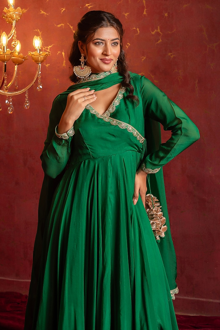 Green Organza Gota Patti Work Party Wear Anarkali Set by Pomcha Jaipur at Pernia's Pop Up Shop