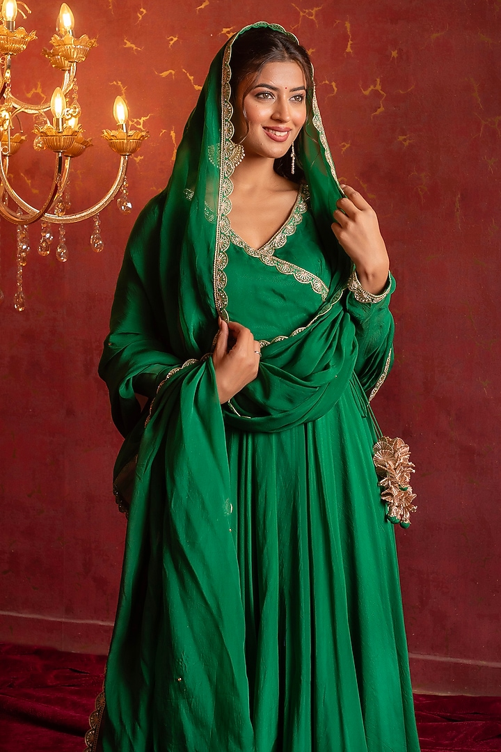 Green Organza Gota Patti Work Party Wear Anarkali Set by Pomcha Jaipur at Pernia's Pop Up Shop