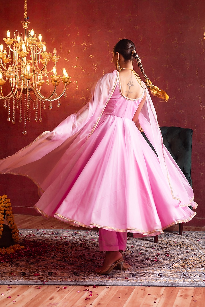 Blush Pink Organza Gota Patti Work Party Wear Anarkali Set by Pomcha Jaipur at Pernia's Pop Up Shop