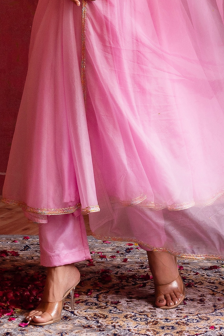 Blush Pink Organza Gota Patti Work Party Wear Anarkali Set by Pomcha Jaipur at Pernia's Pop Up Shop