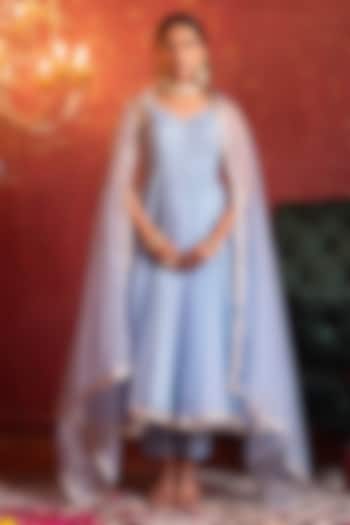 Powder Blue Organza Gota Patti Work Party Wear Anarkali Set by Pomcha Jaipur at Pernia's Pop Up Shop