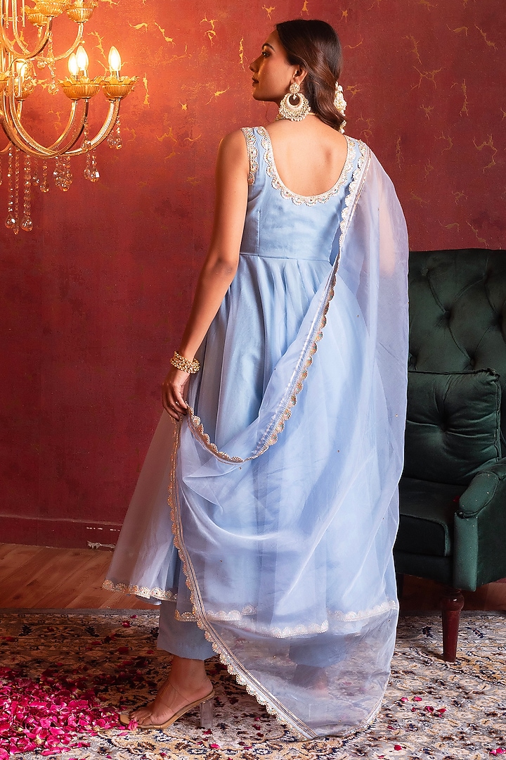 Powder Blue Organza Gota Patti Work Party Wear Anarkali Set by Pomcha Jaipur at Pernia's Pop Up Shop