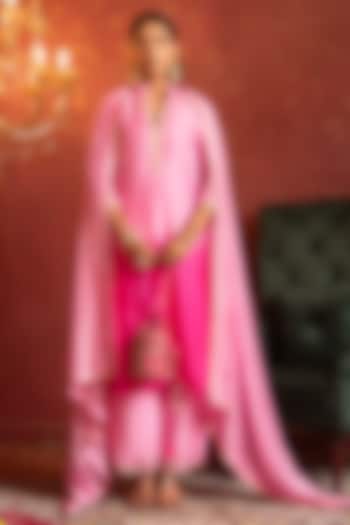 Pink Silk Zardosi Handwork Straight Kurta Set by Pomcha Jaipur at Pernia's Pop Up Shop