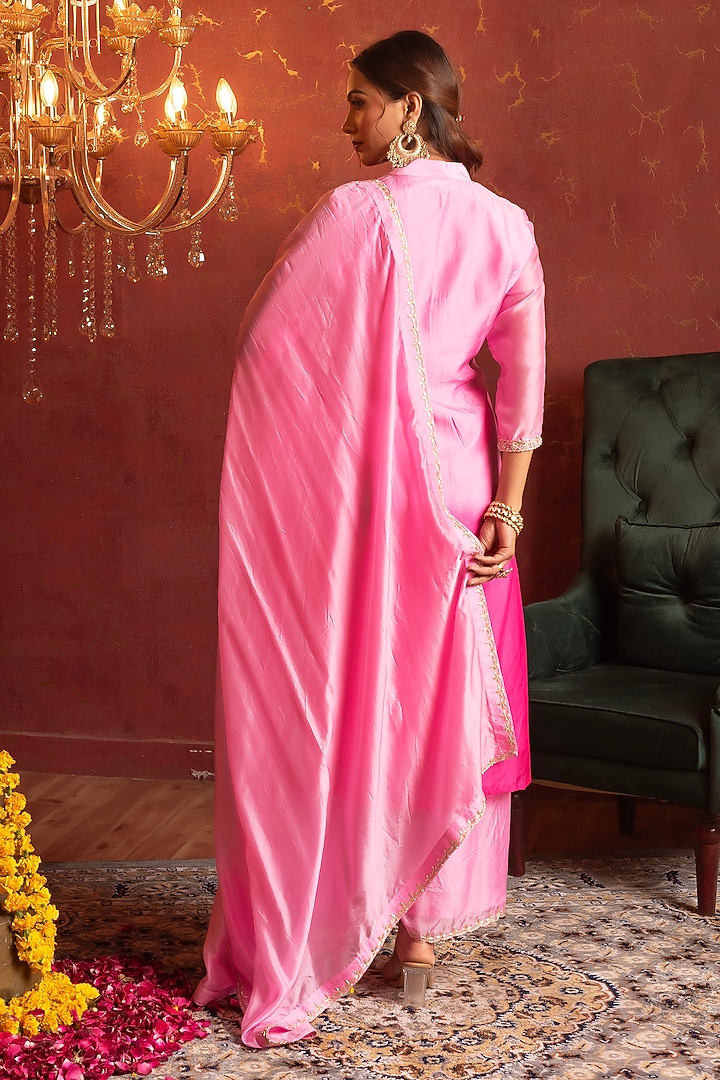 Pink Silk Zardosi Handwork Straight Kurta Set by Pomcha Jaipur at Pernia's Pop Up Shop